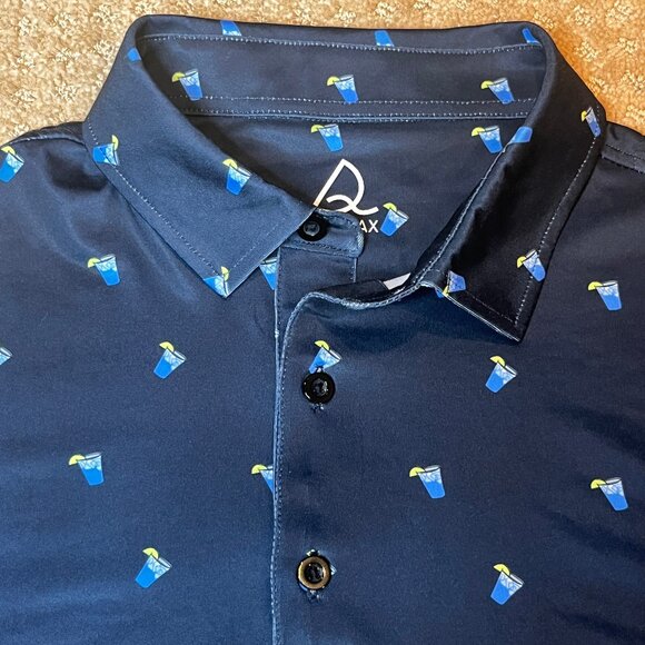 Deolax Navy All Over Drinks Print Polo Shirt Men's M Golf Flex Grapic Polo - Picture 6 of 10